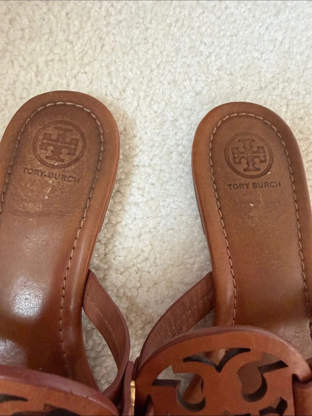 Tory Burch Miller Logo Thong Sandals in Cognac Brown